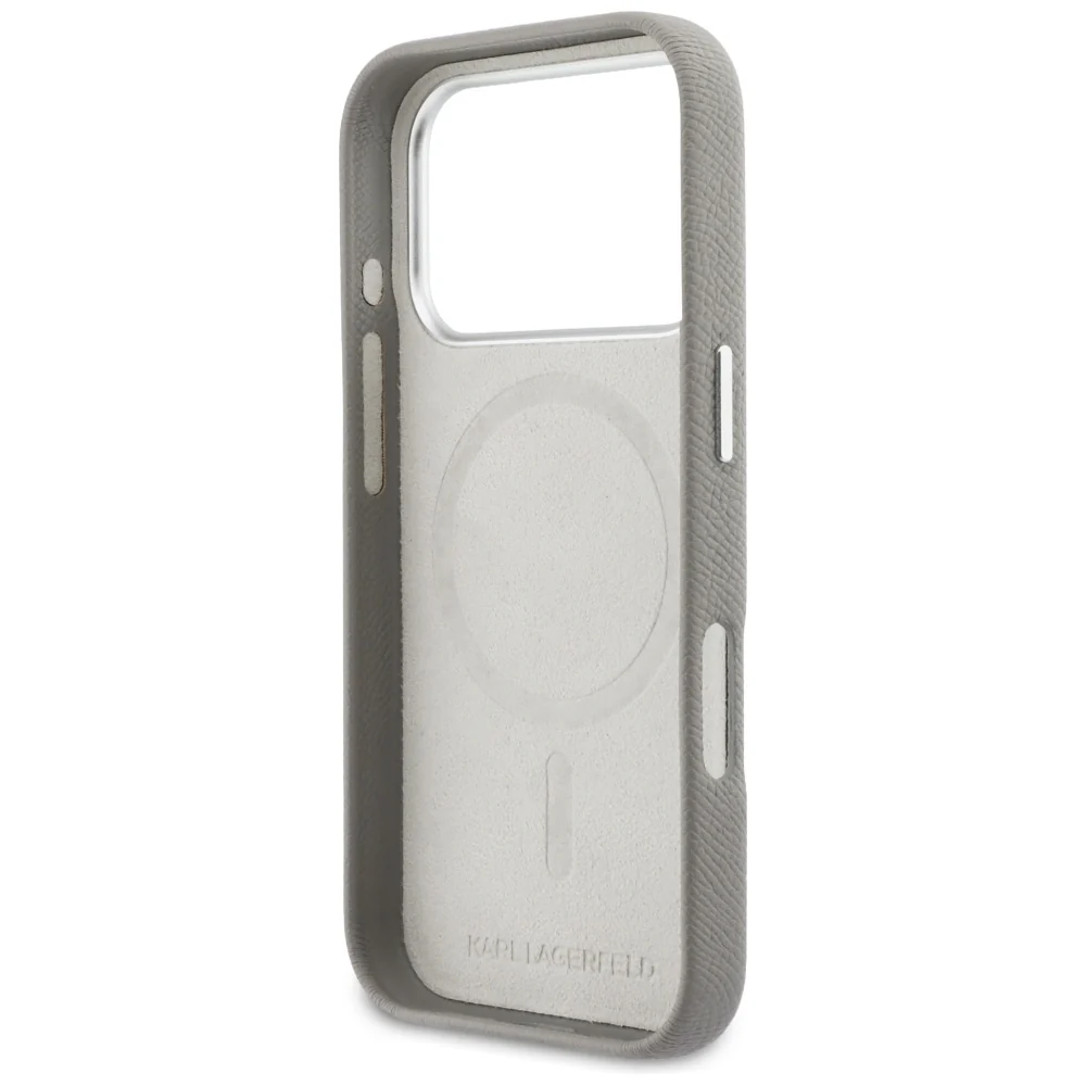 MagSafe Case for Apple iPhone 17 Pro, Karl Lagerfeld, Saffiano Karl & Choupette Pins, Grey - Image 6