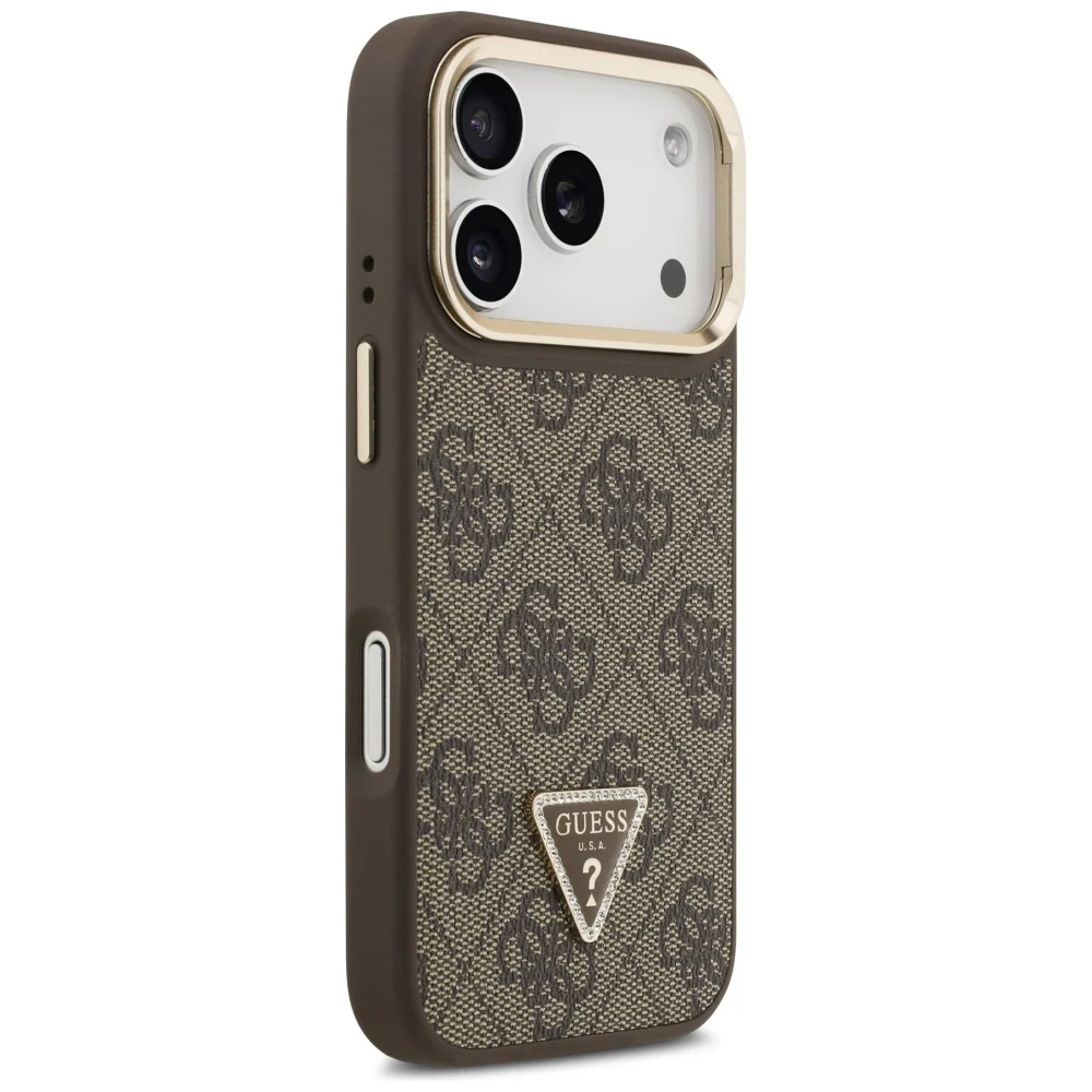 MagSafe Case for Apple iPhone 17 Pro Max, Guess, 4G Triangle Logo with Stand Camera, Golden Brown - Image 3