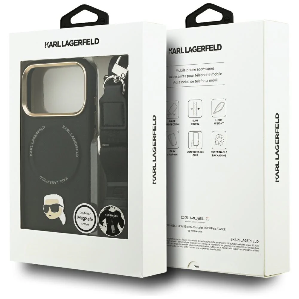 MagSafe Case for Apple iPhone 17 Pro Max, Karl Lagerfeld, Big Strap Karl Metal Logo, Black - Image 7