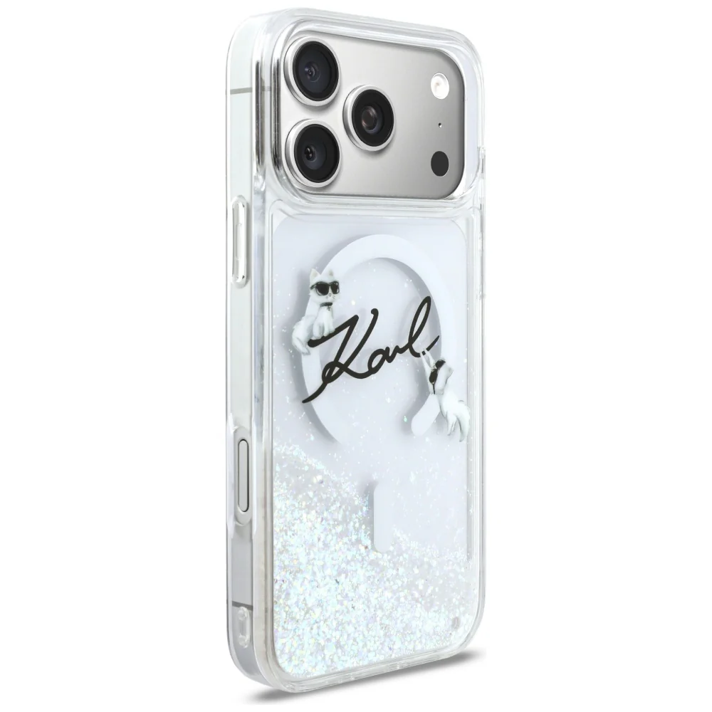 MagSafe Case for Apple iPhone 17 Pro Max, Karl Lagerfeld, Glitter Karl Script Logo, Transparent - Image 2
