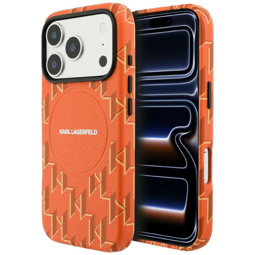 MagSafe Case for Apple iPhone 17 Pro Max, Karl Lagerfeld, KL Monogram Logo, Orange