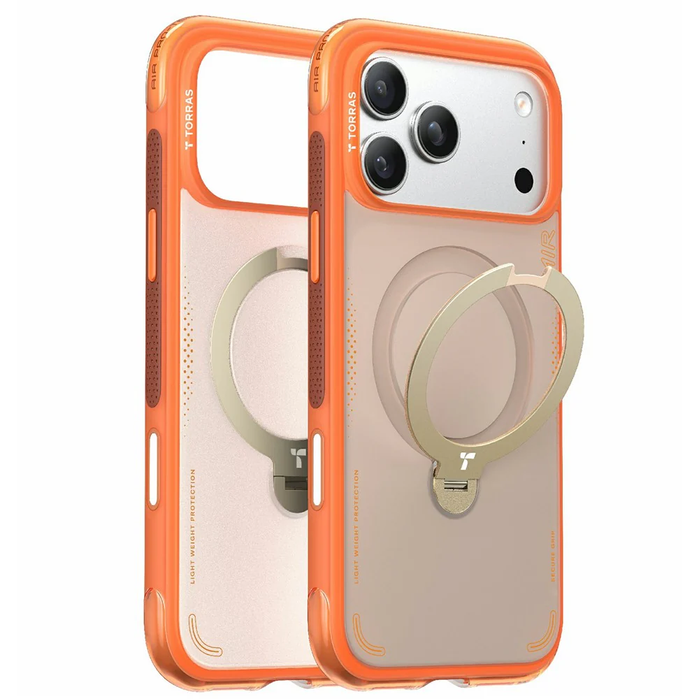 MagSafe Case for Apple iPhone 17 Pro Max, Torras, Ostand Spin Air, Orange - Image 2