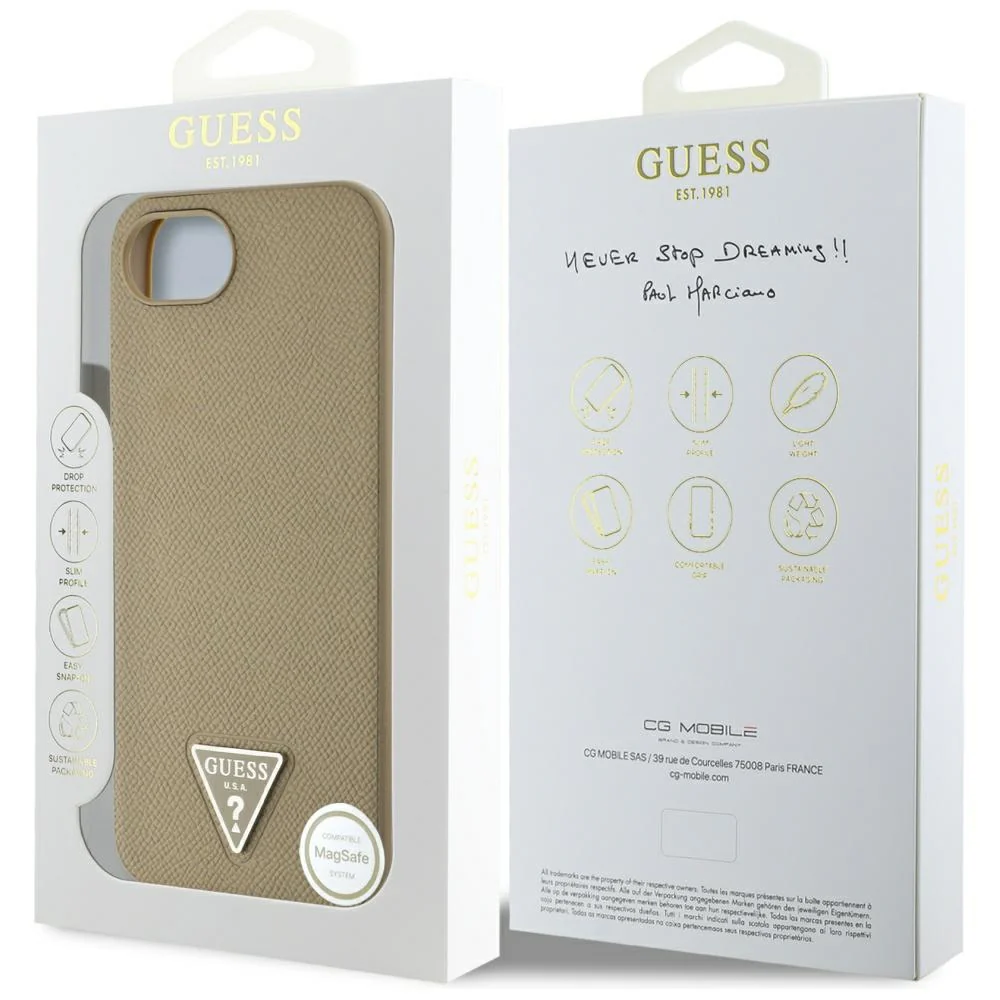 MagSafe Case for Apple iPhone 17e / 16e, Guess, Grained Triangle Logo, Brown - Image 7