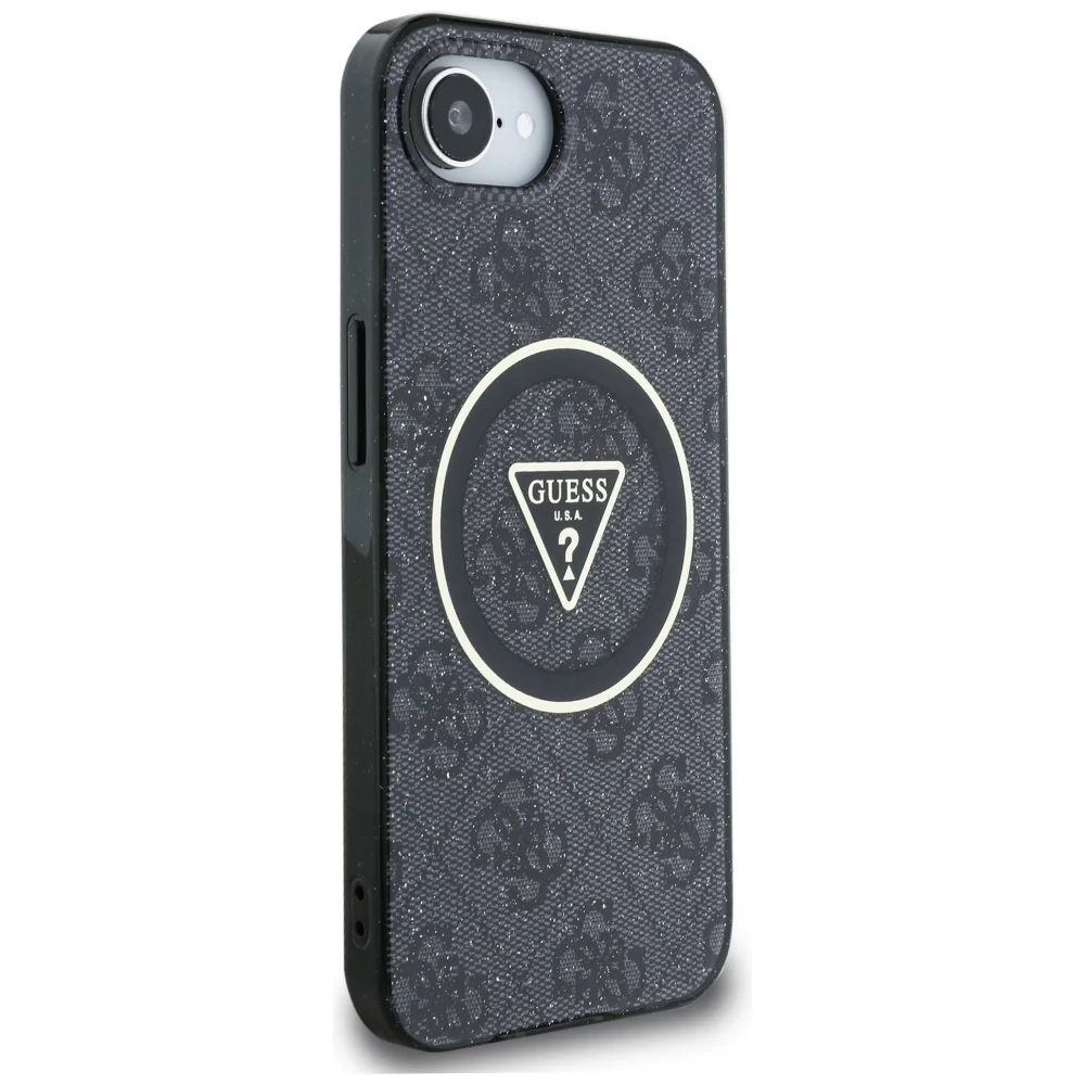 MagSafe Case for Apple iPhone 17e / 16e, Guess, IML Glitter 4G Circle Triangle, Black - Image 2