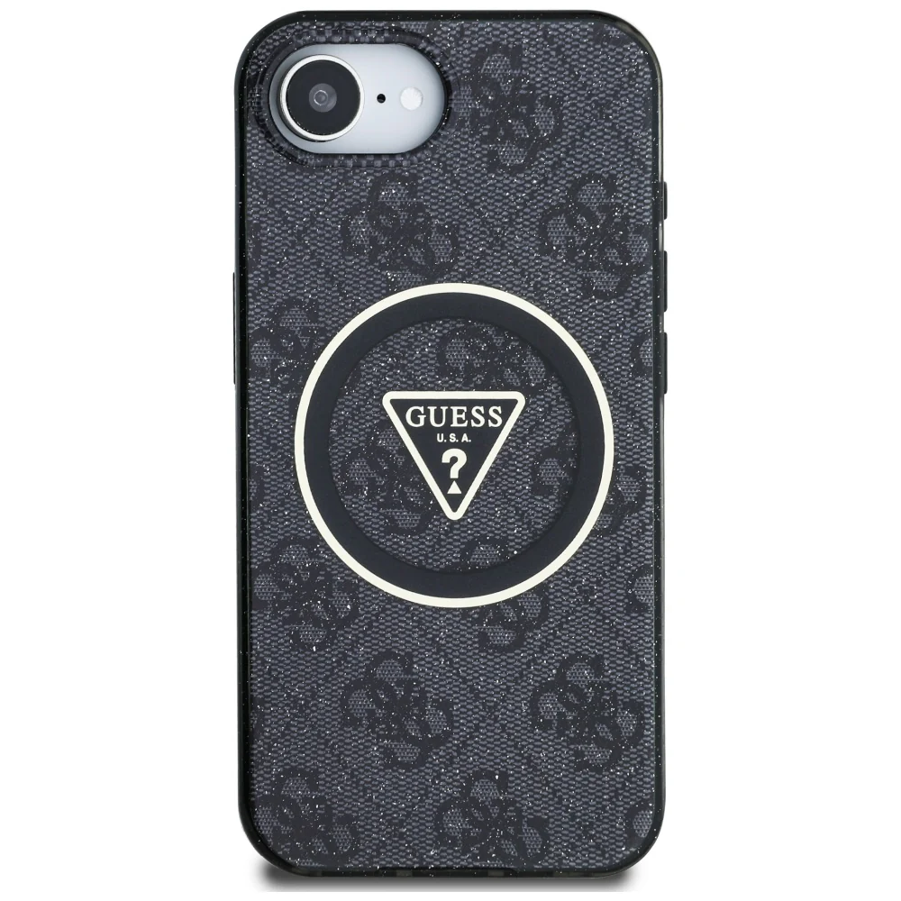 MagSafe Case for Apple iPhone 17e / 16e, Guess, IML Glitter 4G Circle Triangle, Black - Image 3