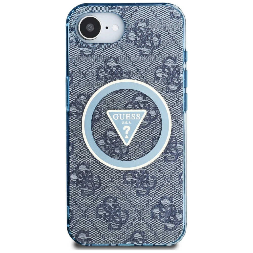 MagSafe Case for Apple iPhone 17e / 16e, Guess, IML Glitter 4G Circle Triangle, Blue - Image 3