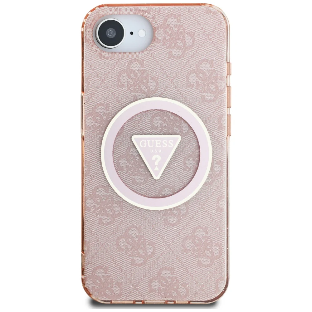 MagSafe Case for Apple iPhone 17e / 16e, Guess, IML Glitter 4G Circle Triangle, Pink - Image 3