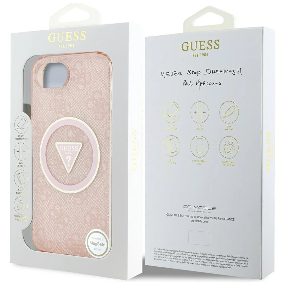 MagSafe Case for Apple iPhone 17e / 16e, Guess, IML Glitter 4G Circle Triangle, Pink - Image 7