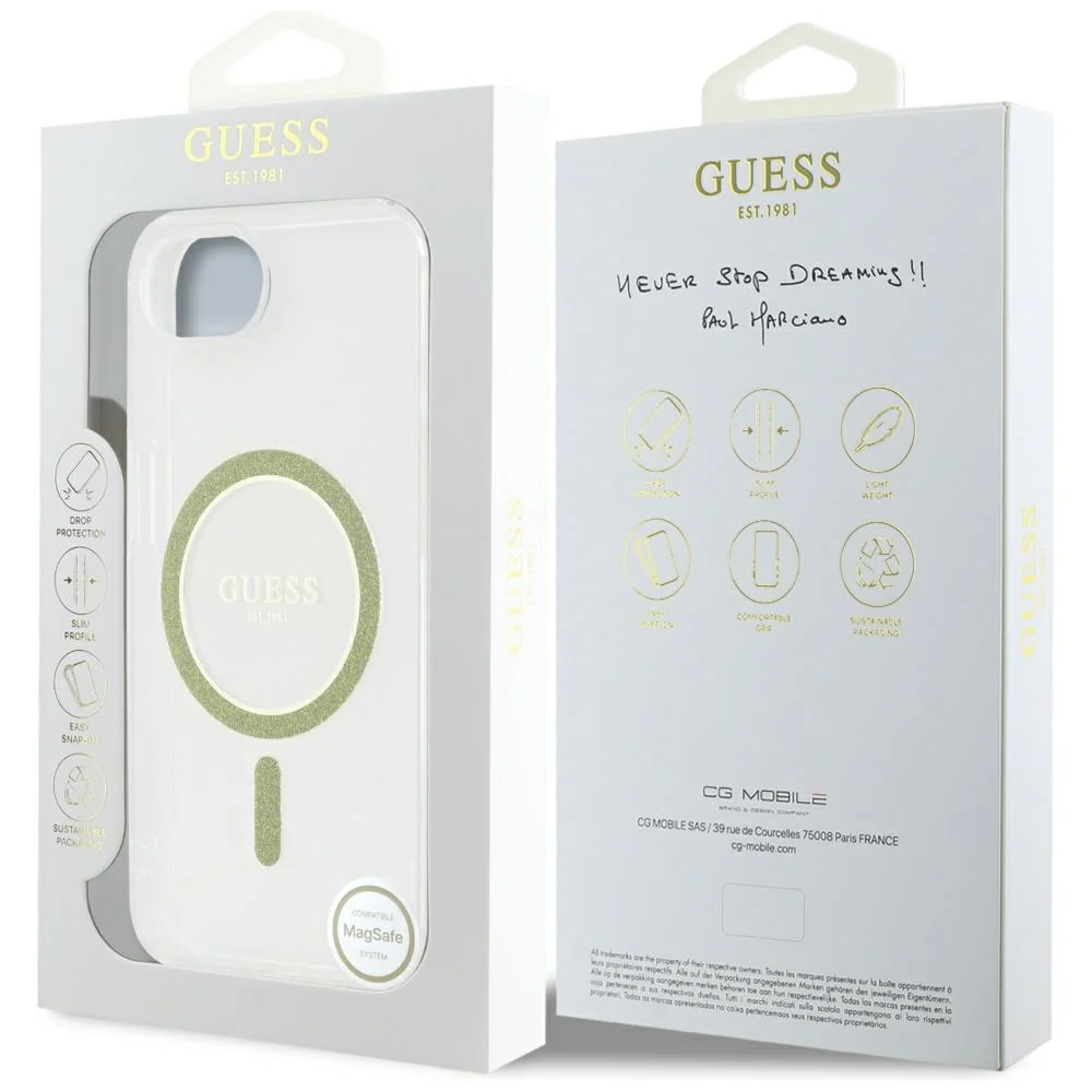 MagSafe Case for Apple iPhone 17e / 16e, Guess, IML Glitter Circle, Transparent - Image 7