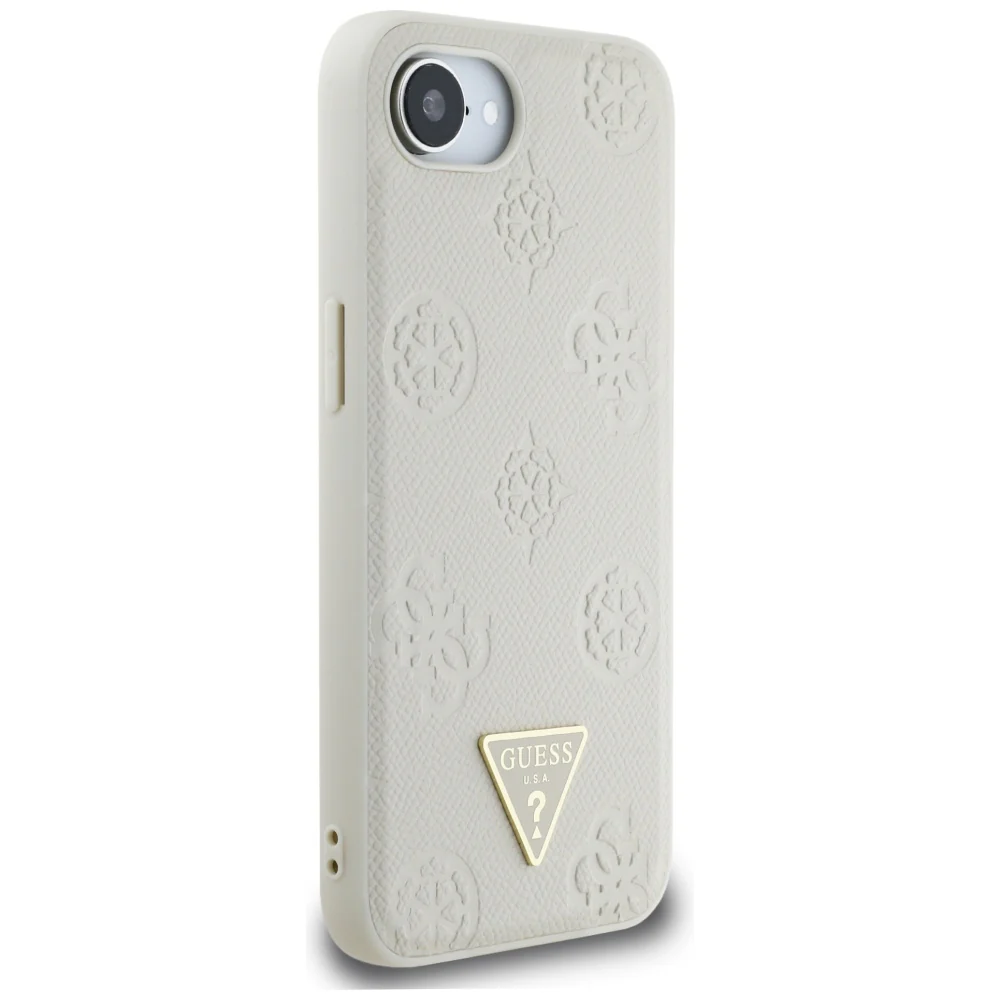 MagSafe Case for Apple iPhone 17e / 16e, Guess, Peony Grained Hot Stamp Triangle, Beige - Image 2