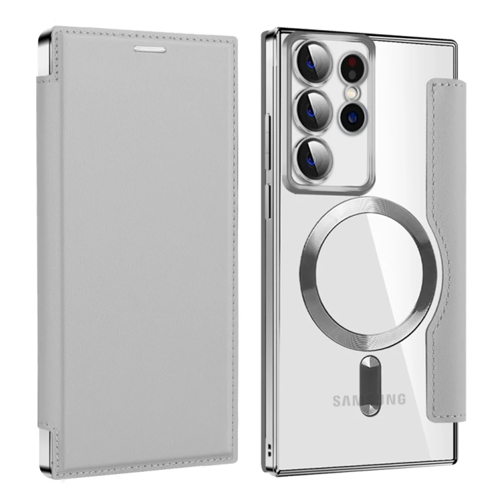 MagSafe Case for Samsung Galaxy S22 Ultra 5G S908, Techsuit, SmartMag Book, Gray - Image 2