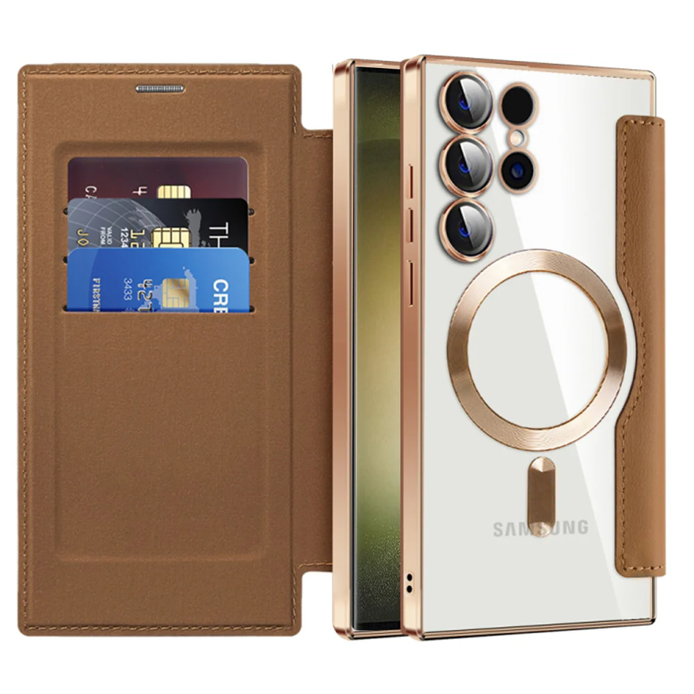 MagSafe Case for Samsung Galaxy S23 Ultra S918, Techsuit, SmartMag Book, Brown