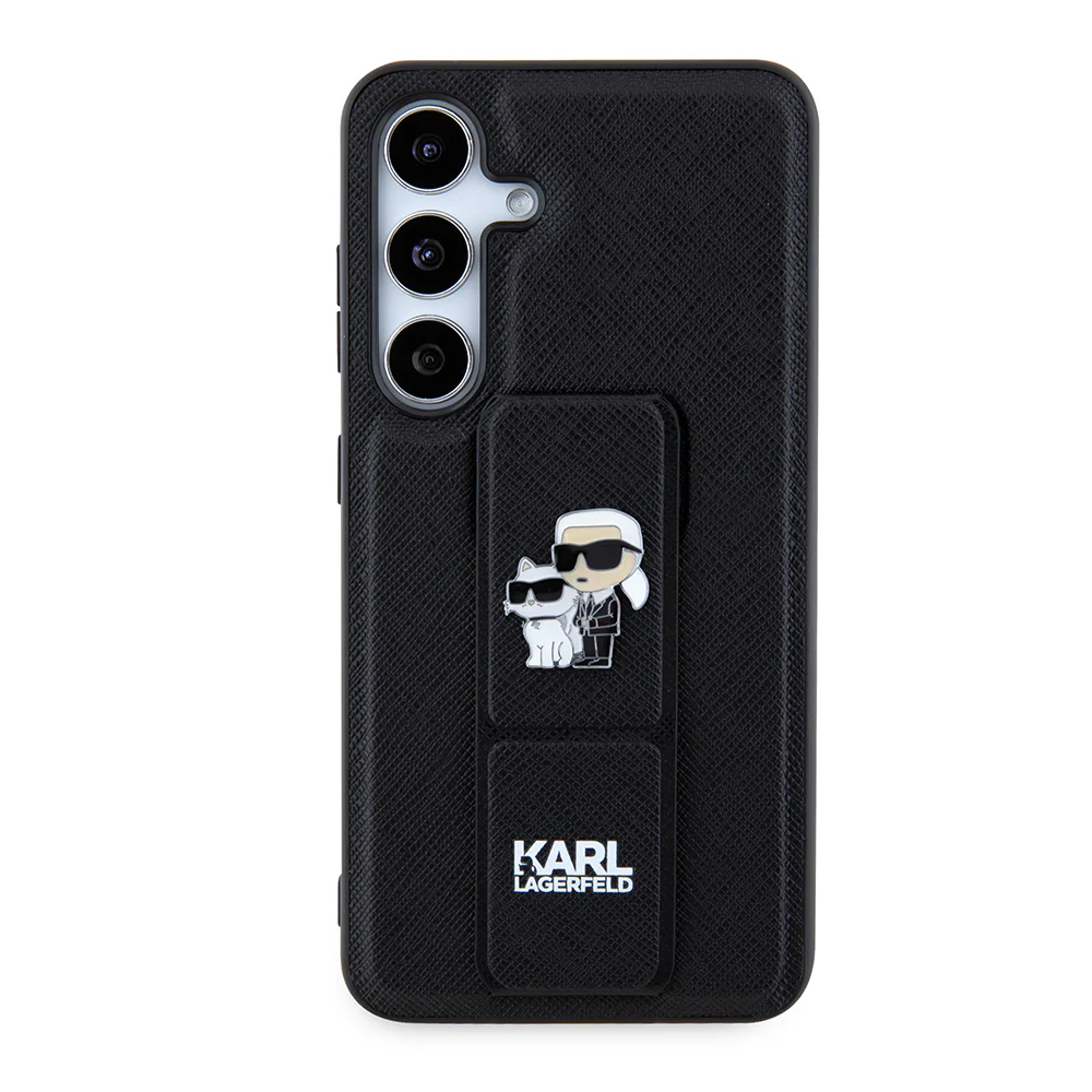 MagSafe Case for Samsung Galaxy S24 S921, Karl Lagerfeld, Saffiano Gripstand Karl & Choupette, Black - Image 2