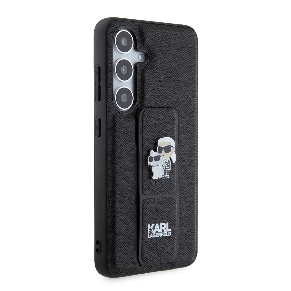 MagSafe Case for Samsung Galaxy S24 S921, Karl Lagerfeld, Saffiano Gripstand Karl & Choupette, Black - Image 3