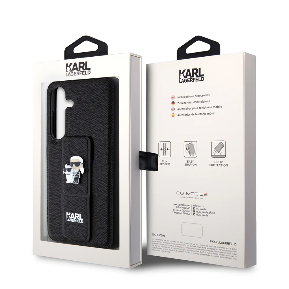 MagSafe Case for Samsung Galaxy S24 S921, Karl Lagerfeld, Saffiano Gripstand Karl & Choupette, Black - Image 7