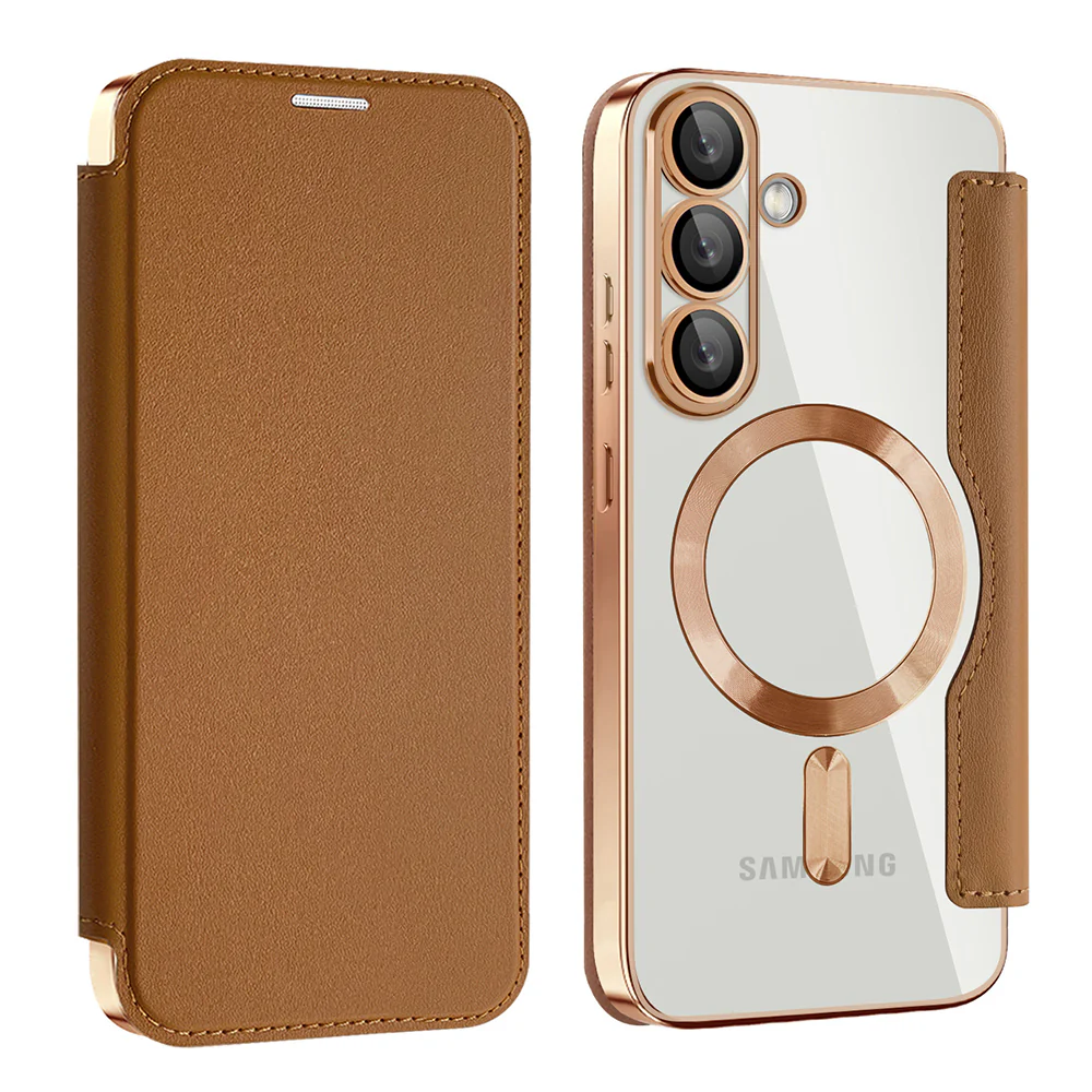 MagSafe Case for Samsung Galaxy S25+ S936, Techsuit, SmartMag Book, Brown - Image 2