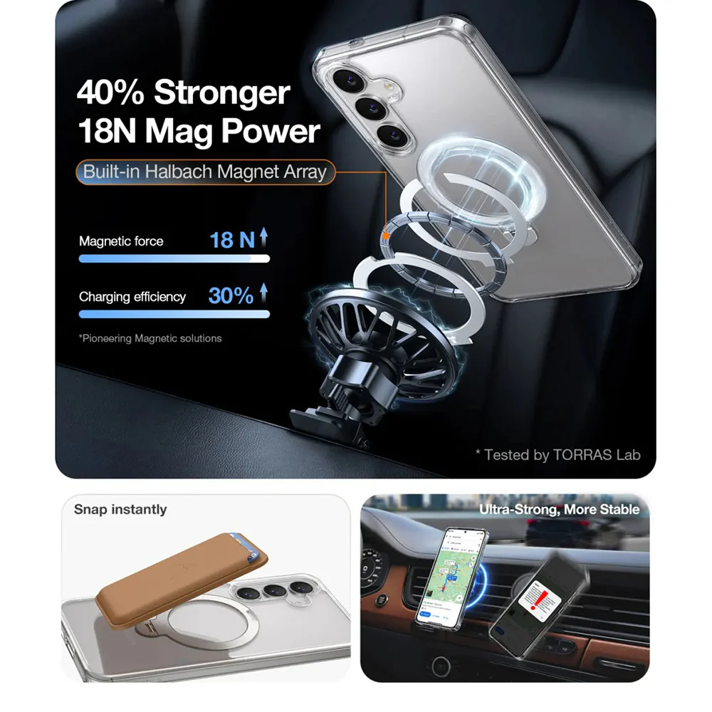 MagSafe Case for Samsung Galaxy S25+ S936, Torras, Ostand Spin, Transparent - Image 7