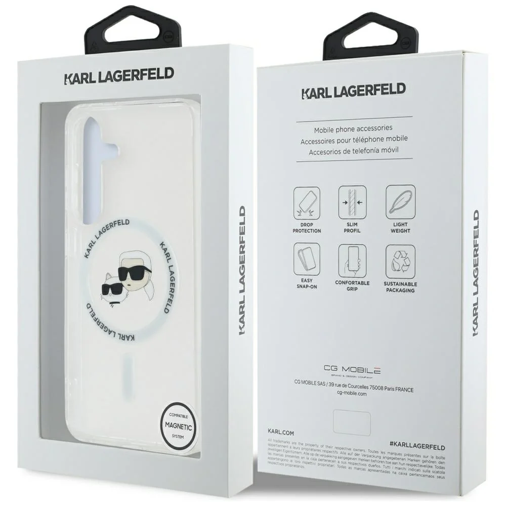MagSafe Case for Samsung Galaxy S25 S931, Karl Lagerfeld, IML Metal Karl & Choupette's Heads, White - Image 7