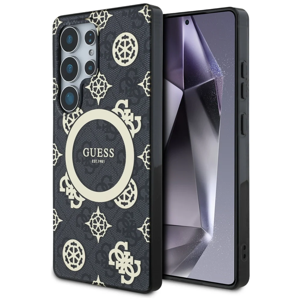 MagSafe Case for Samsung Galaxy S25 Ultra S938, Guess, IML Peony On 4G Background, Black