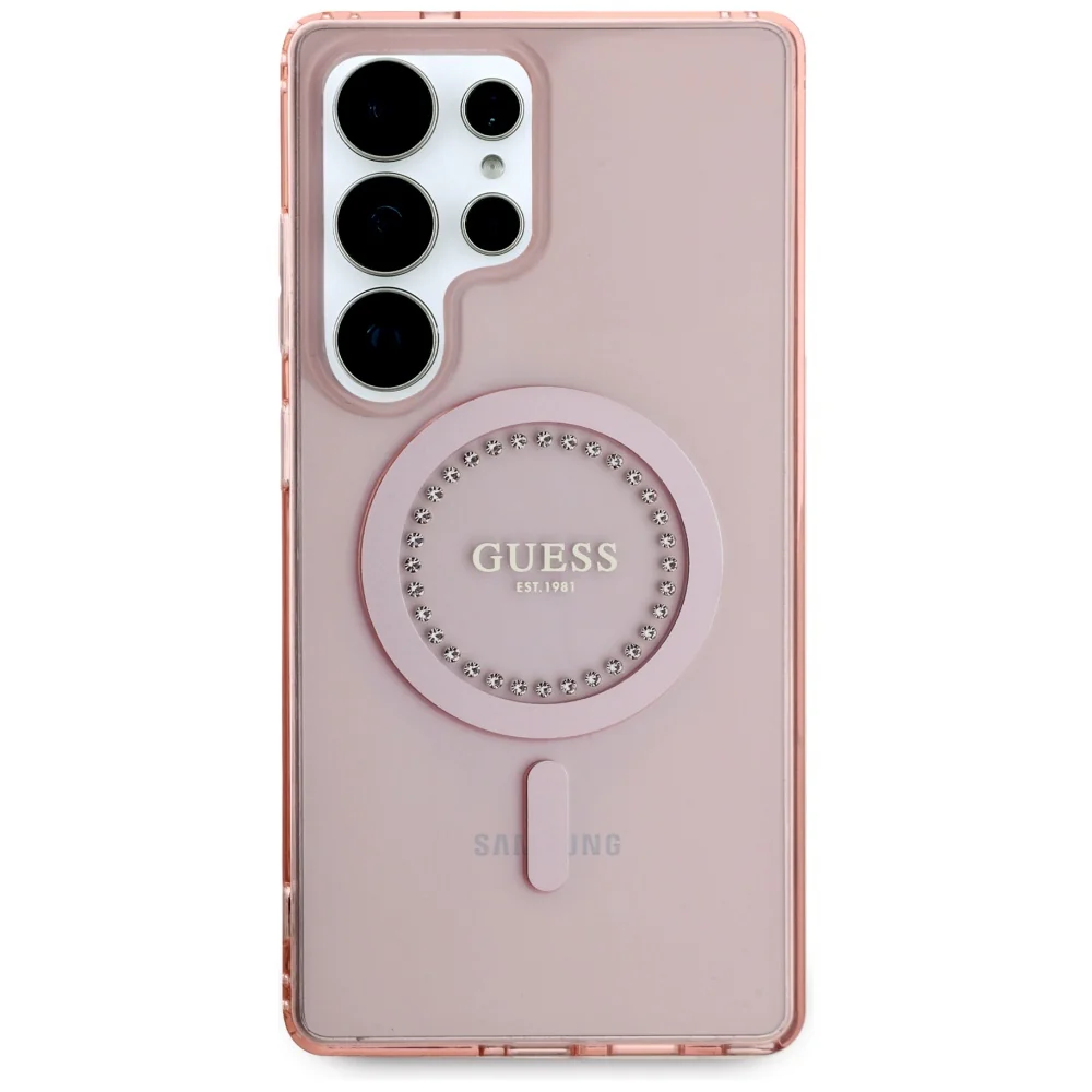 MagSafe Case for Samsung Galaxy S25 Ultra S938, Guess, IML Rhinestone, Pink - Image 2