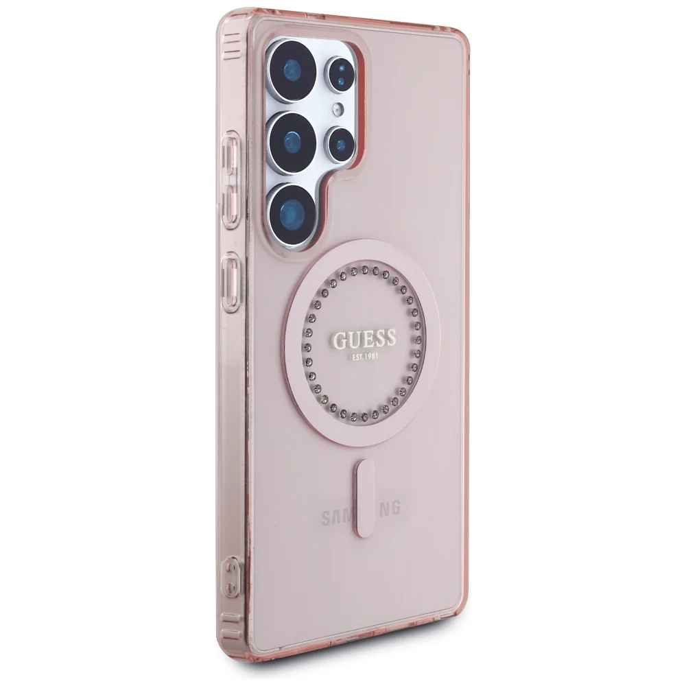 MagSafe Case for Samsung Galaxy S25 Ultra S938, Guess, IML Rhinestone, Pink - Image 3