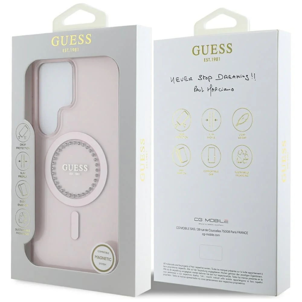 MagSafe Case for Samsung Galaxy S25 Ultra S938, Guess, IML Rhinestone, Pink - Image 7