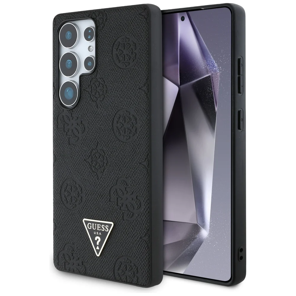 MagSafe Case for Samsung Galaxy S25 Ultra S938, Guess, Peony Grained Hot Stamp Triangle, Black