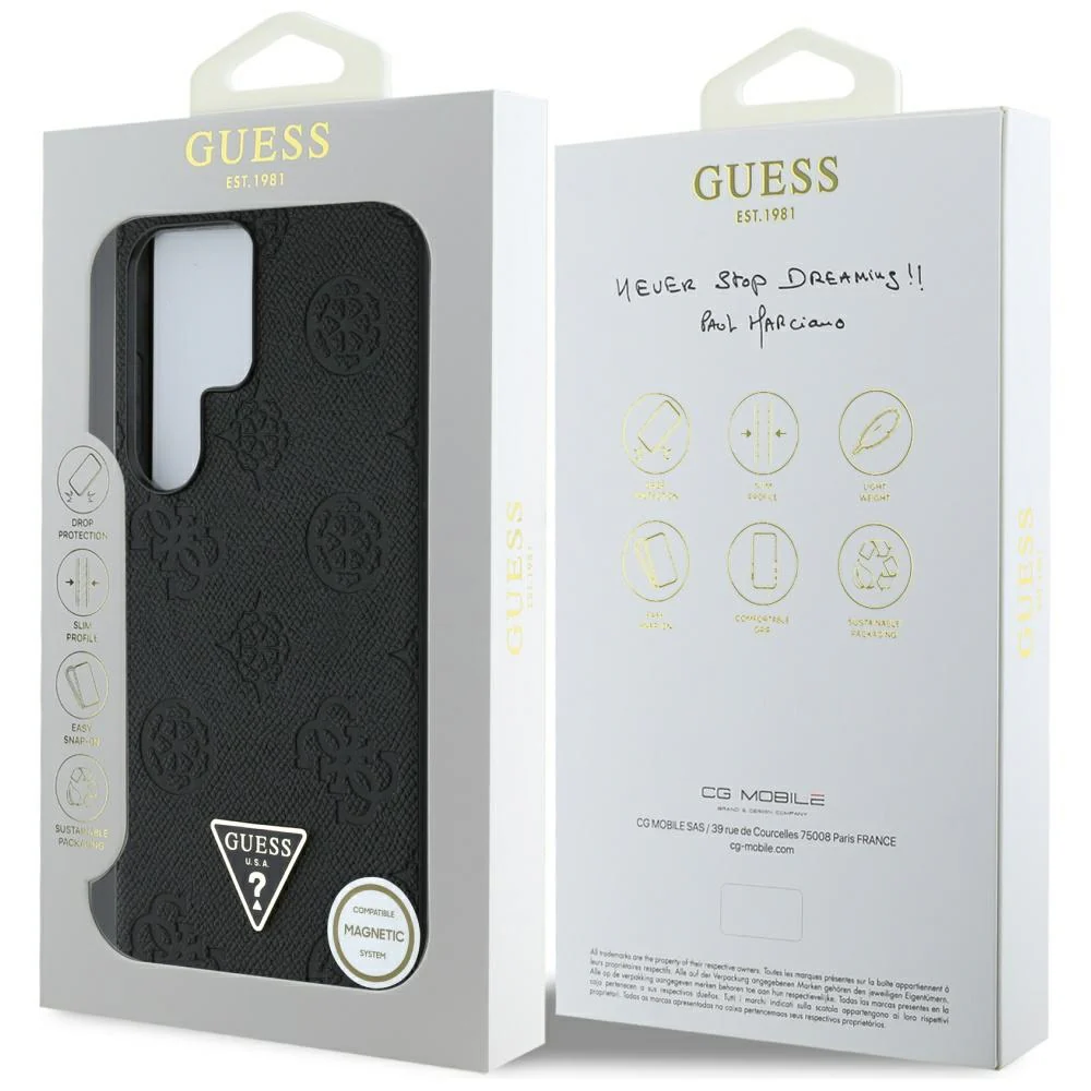 MagSafe Case for Samsung Galaxy S25 Ultra S938, Guess, Peony Grained Hot Stamp Triangle, Black - Image 7