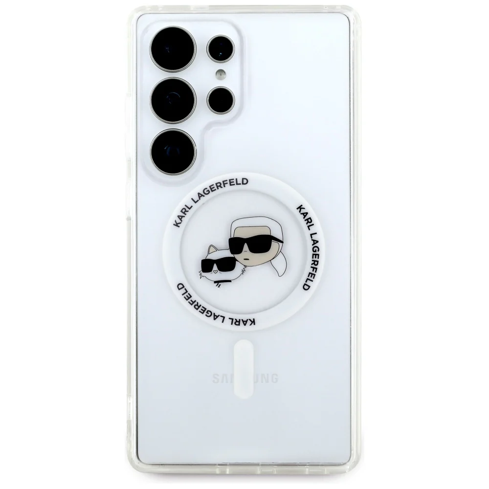 MagSafe Case for Samsung Galaxy S25 Ultra S938, Karl Lagerfeld, IML Metal Karl & Choupette's Heads, White - Image 2