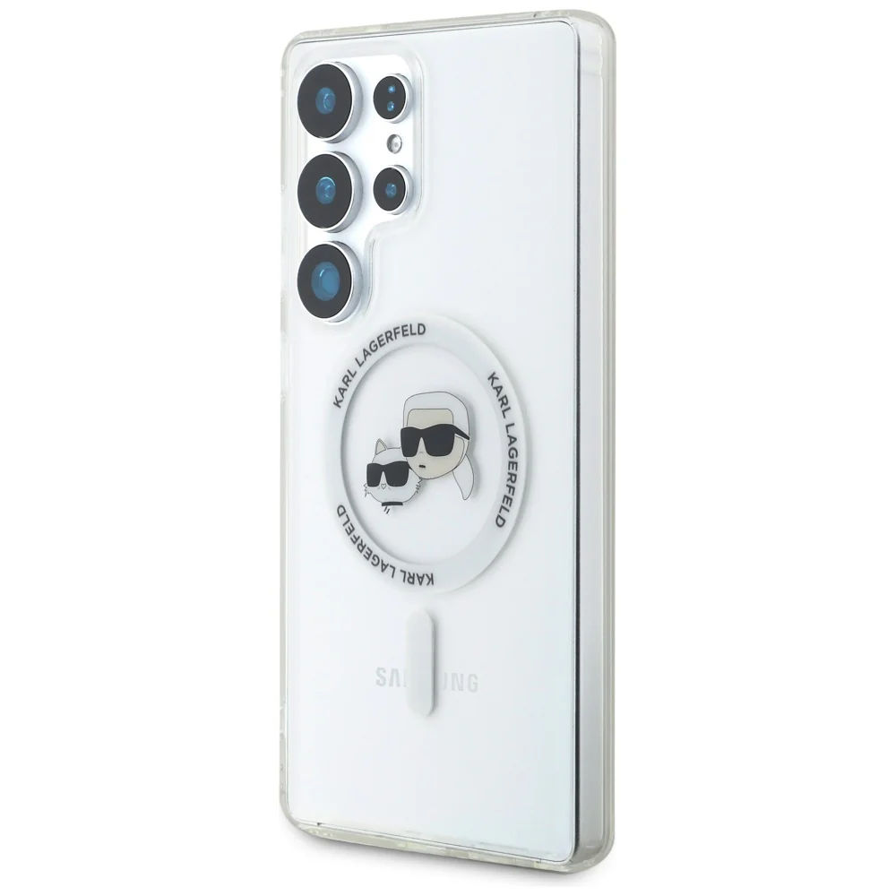 MagSafe Case for Samsung Galaxy S25 Ultra S938, Karl Lagerfeld, IML Metal Karl & Choupette's Heads, White - Image 3