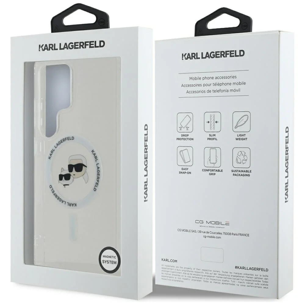 MagSafe Case for Samsung Galaxy S25 Ultra S938, Karl Lagerfeld, IML Metal Karl & Choupette's Heads, White - Image 7