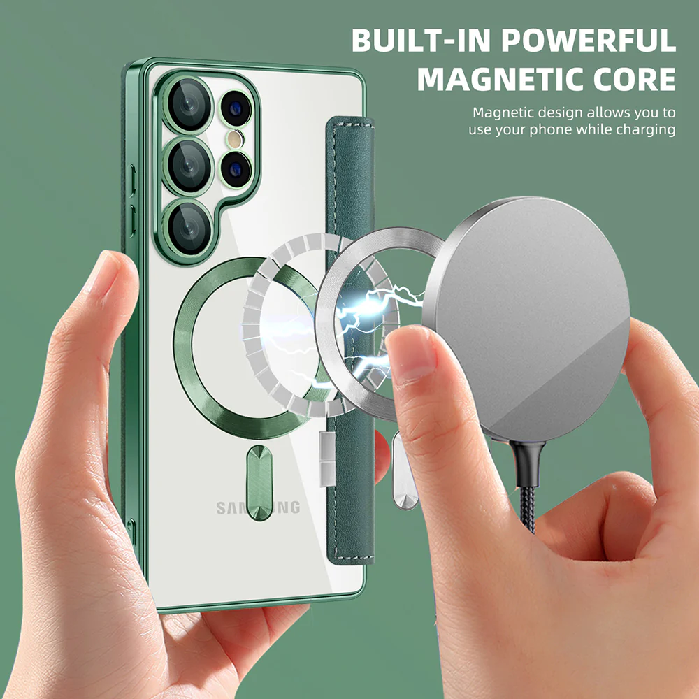 MagSafe Case for Samsung Galaxy S25 Ultra S938, Techsuit, SmartMag Book, Green - Image 6