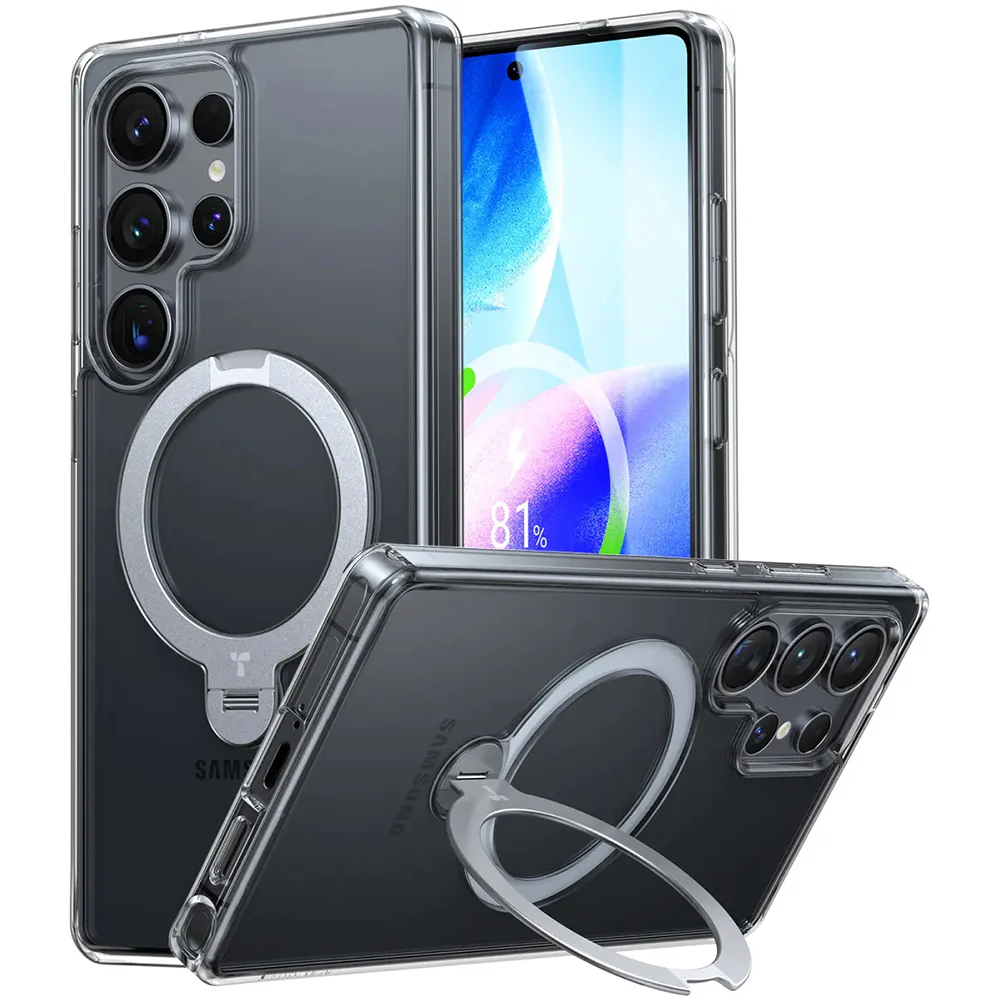MagSafe Case for Samsung Galaxy S25 Ultra S938, Torras, Ostand Spin, Transparent