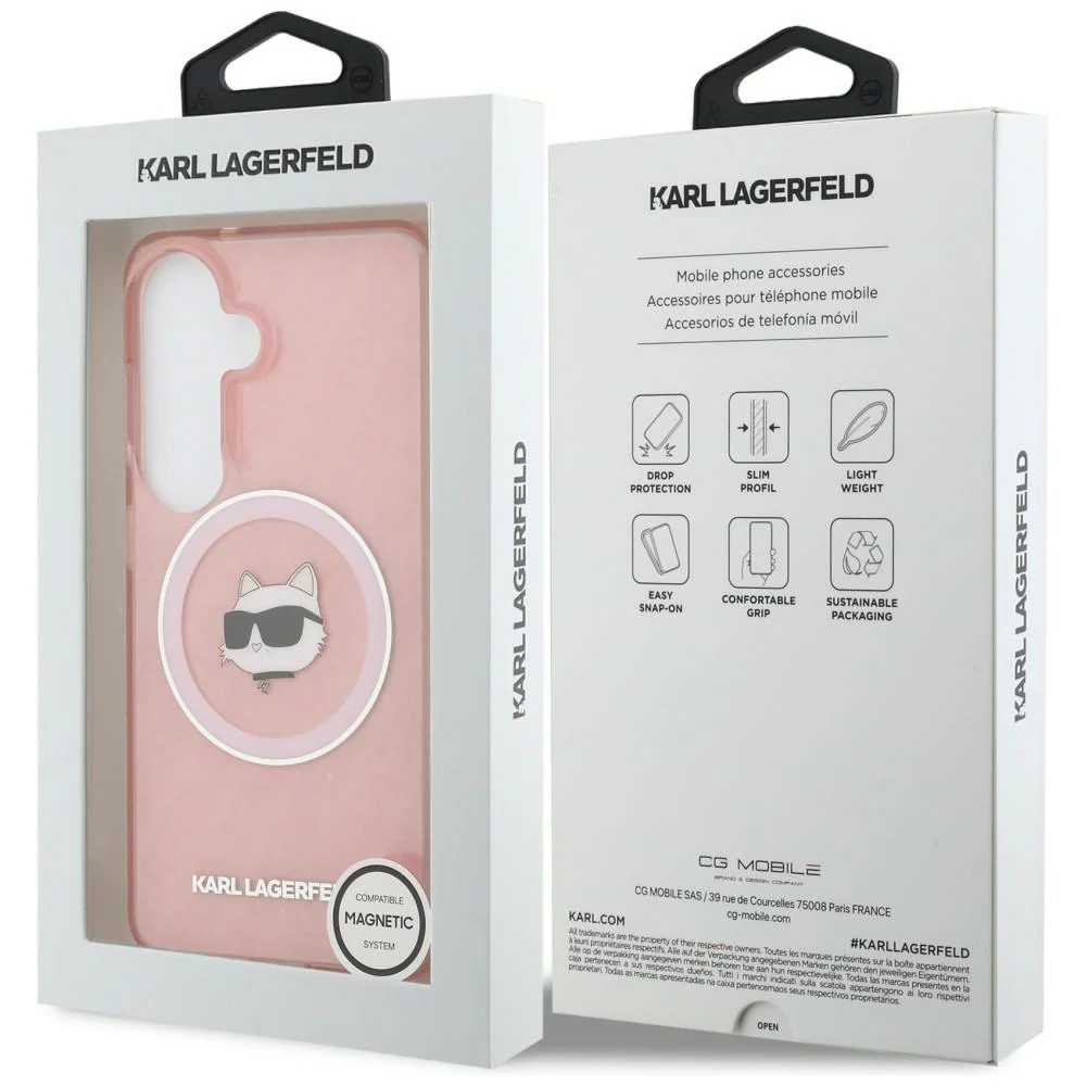 MagSafe Case for Samsung Galaxy S26 Plus S947, Karl Lagerfeld, IML Choupette Head on KL Repeated Logo, Pink - Image 7