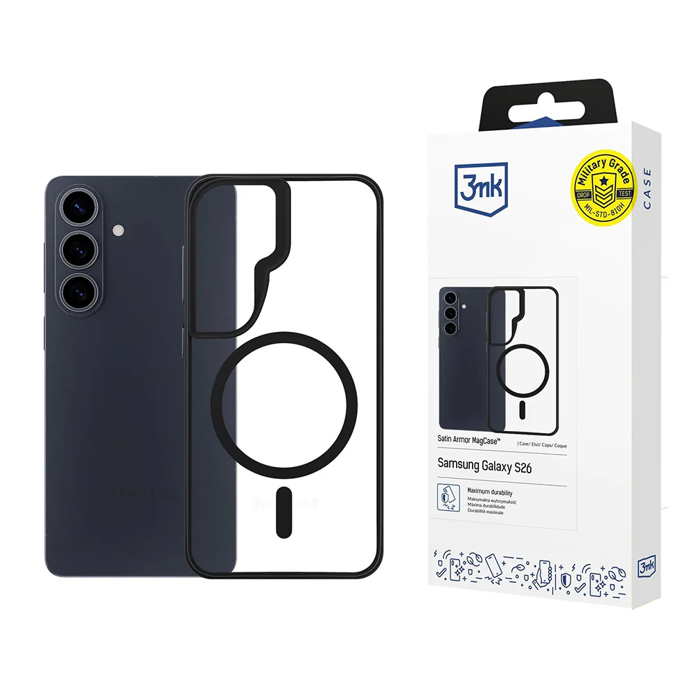 MagSafe Case for Samsung Galaxy S26 S942, 3MK, Satin Armor, Transparent