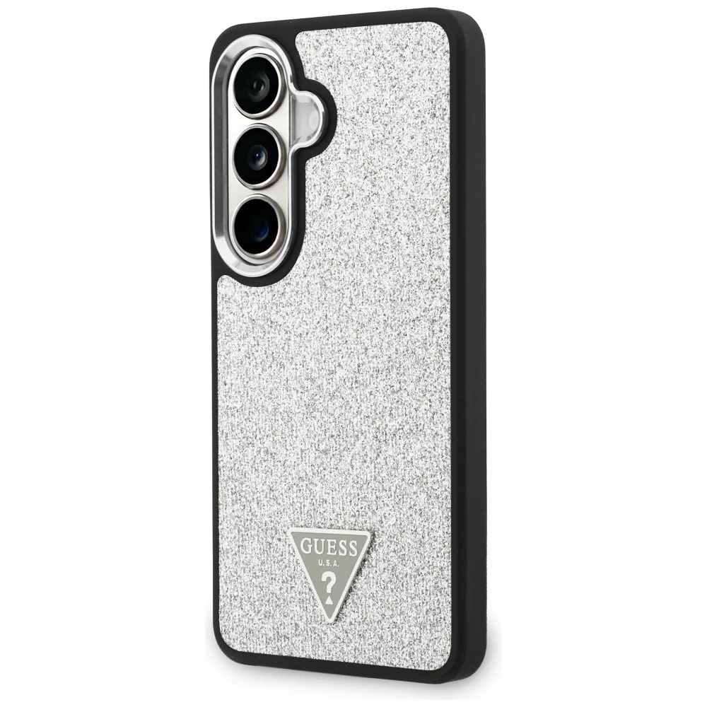 MagSafe Case for Samsung Galaxy S26 S942, Guess, Fixed Glitter Triangle Logo, Silver - Image 3