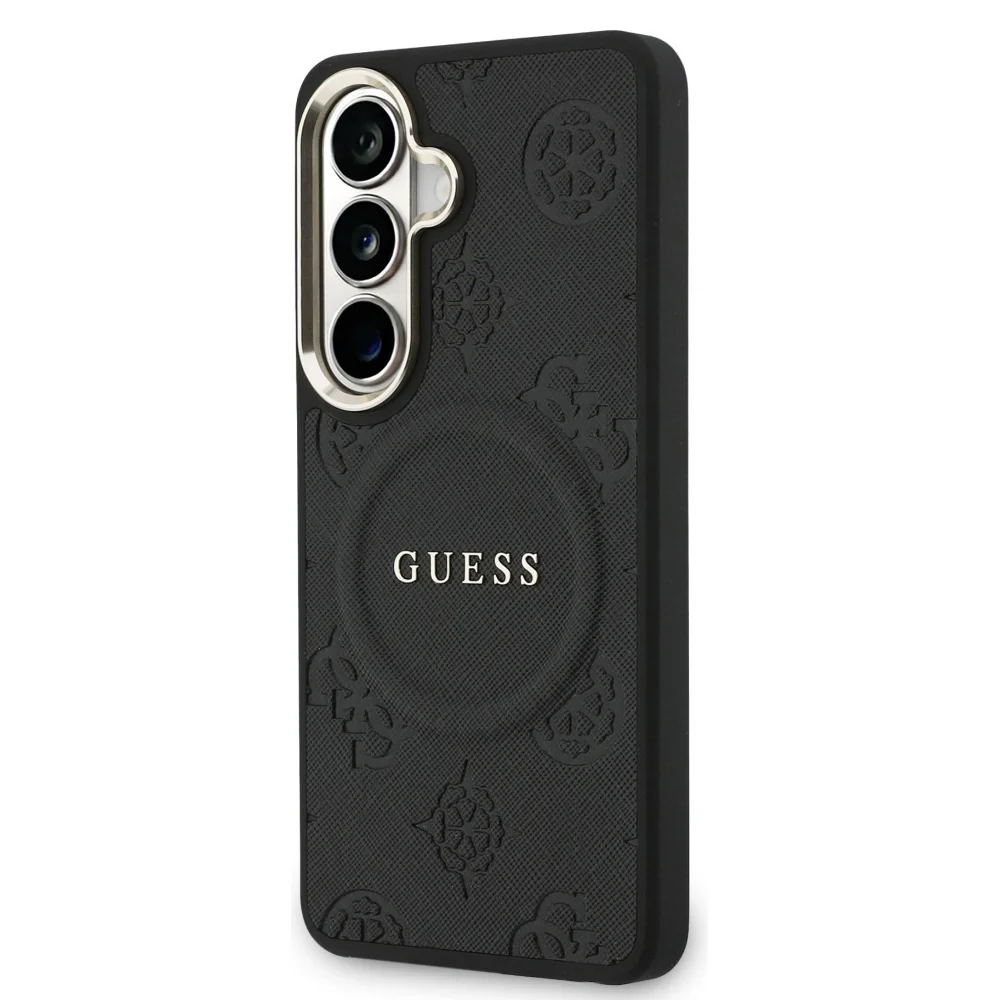 MagSafe Case for Samsung Galaxy S26 S942, Guess, Saffiano Peony Embossed Ring, Black - Image 4