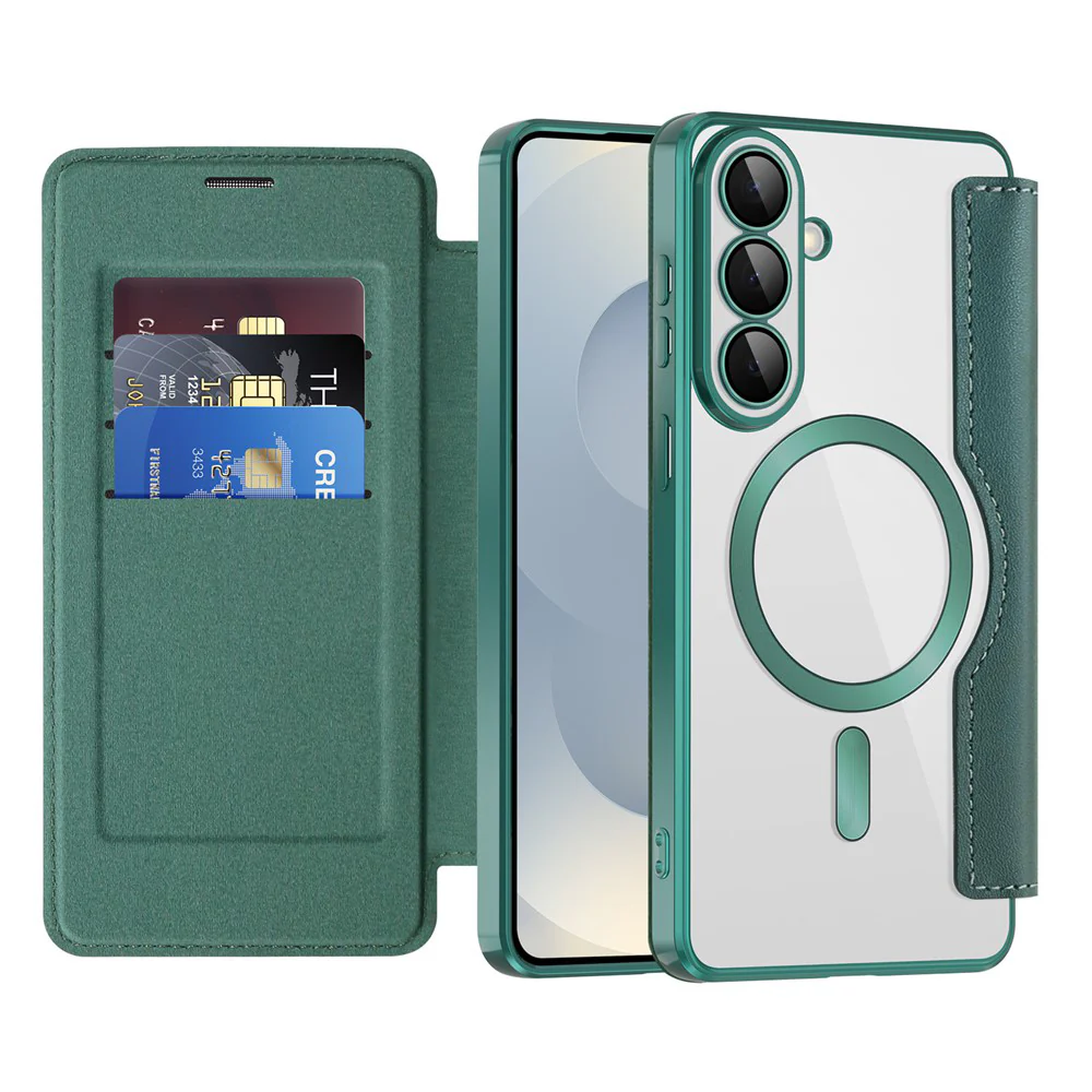 MagSafe Case for Samsung Galaxy S26 S942, Techsuit, SmartMag Book, Green