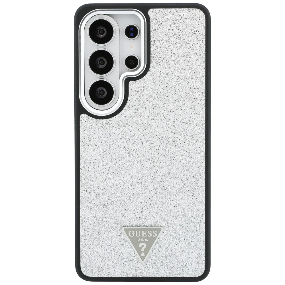 MagSafe Case for Samsung Galaxy S26 Ultra S948, Guess, Fixed Glitter Triangle Logo, Silver - Image 4
