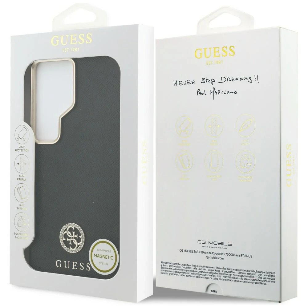 MagSafe Case for Samsung Galaxy S26 Ultra S948, Guess, Rhinestone Round Logo, Black - Image 7