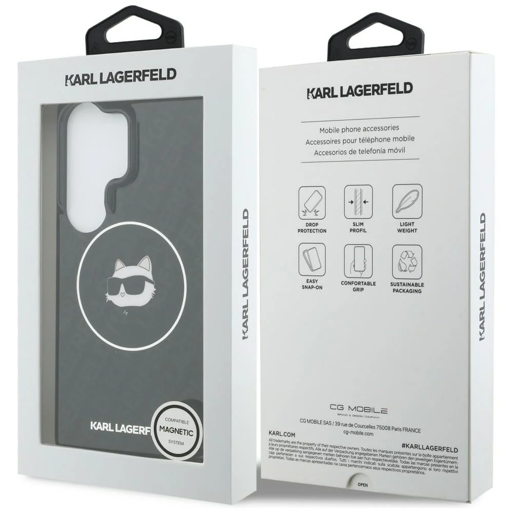 MagSafe Case for Samsung Galaxy S26 Ultra S948, Karl Lagerfeld, IML Choupette Head on KL Repeated Logo, Black - Image 7