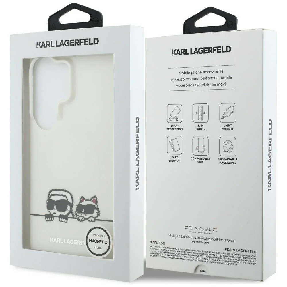 MagSafe Case for Samsung Galaxy S26 Ultra S948, Karl Lagerfeld, IML Karl & Choupette Peekaboo Logo, White - Image 7