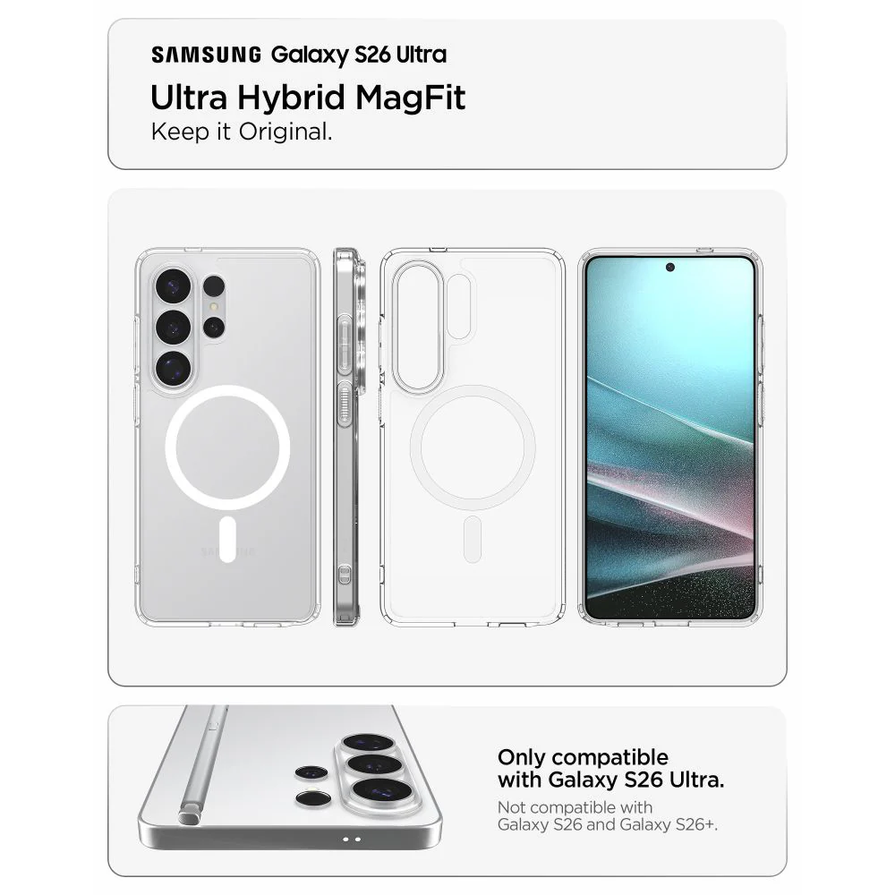 MagSafe Case for Samsung Galaxy S26 Ultra S948, Spigen, Ultra Hybrid, White Transparent ACS10679 - Image 7