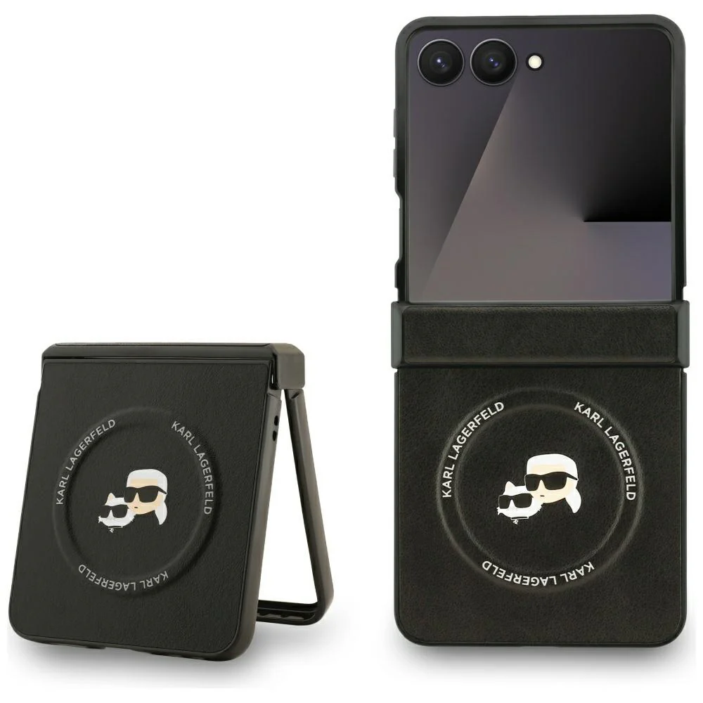 MagSafe Case for Samsung Galaxy Z Flip7 F766, Karl Lagerfeld, Karl & Choupette Pins, Black
