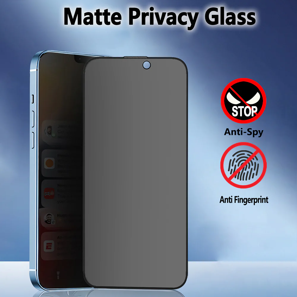Matte Privacy Blueo Anti-Peep Screen Protector for Apple iPhone 15 Pro Max, Tempered Glass, Full Glue - Image 6