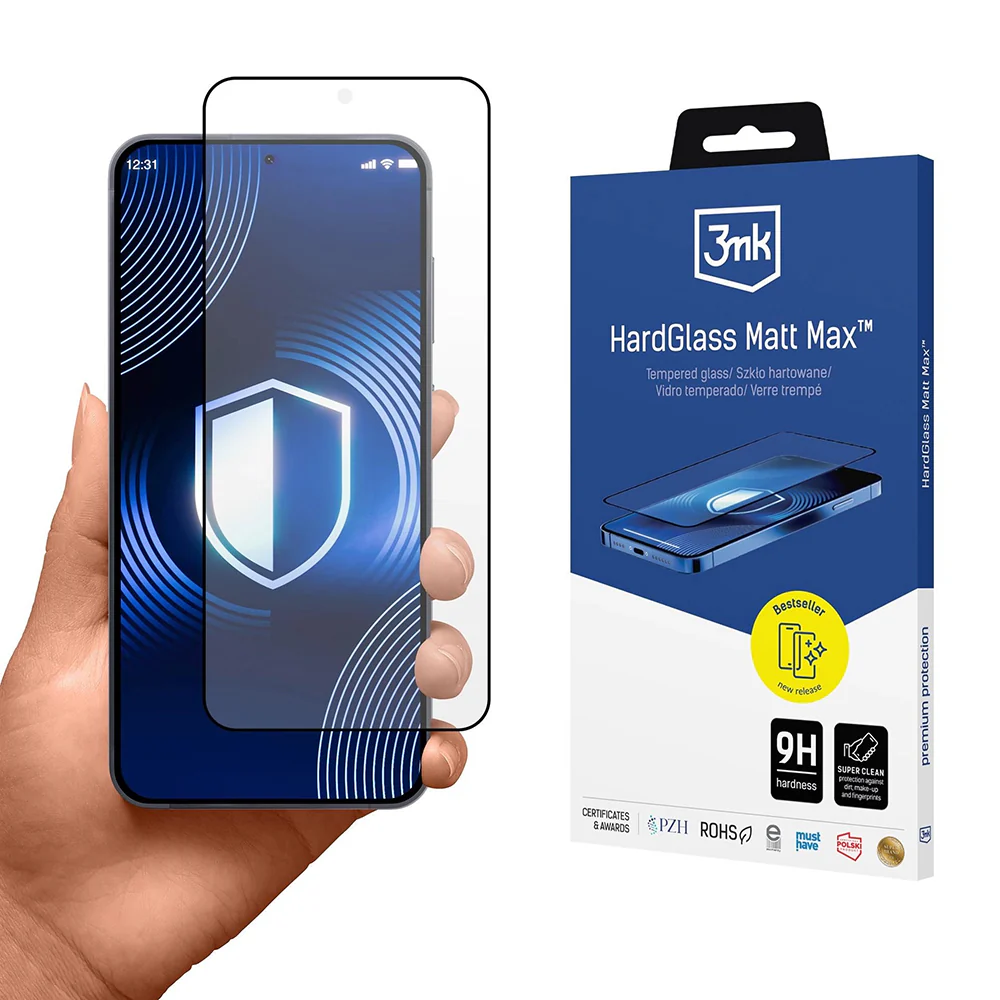 Matte Screen Protector 3MK Max for Samsung Galaxy S26 Plus S947, Tempered Glass, Full Glue, Black