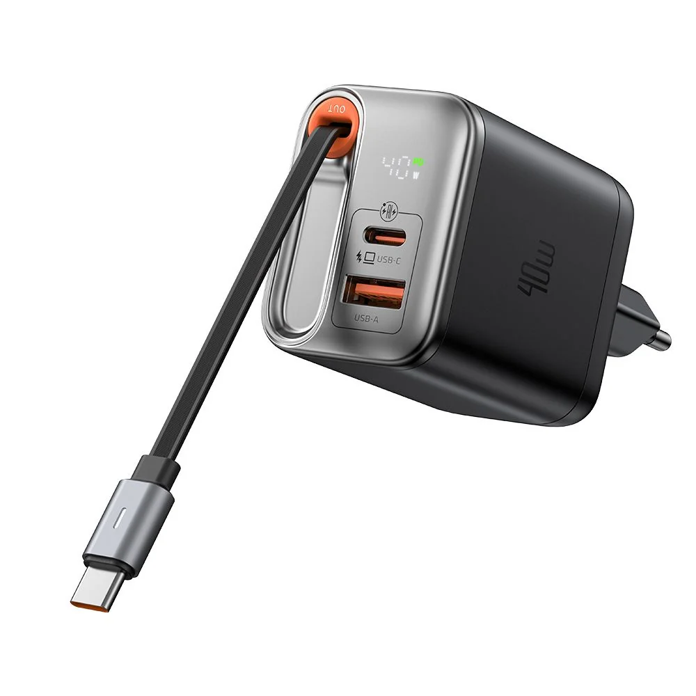 McDodo CH-4281 FreeGo Display Network Charger with USB-C Cable, 40W, 3A, 1 x USB-A - 1 x USB-C, Black - Image 2