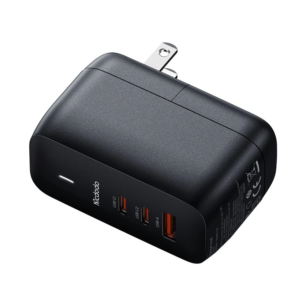 McDodo CH-8442 Mecha Travel Network Charger with USB-C Cable, 65W, 5A, 1 x USB-A - 2 x USB-C, Black - Image 3