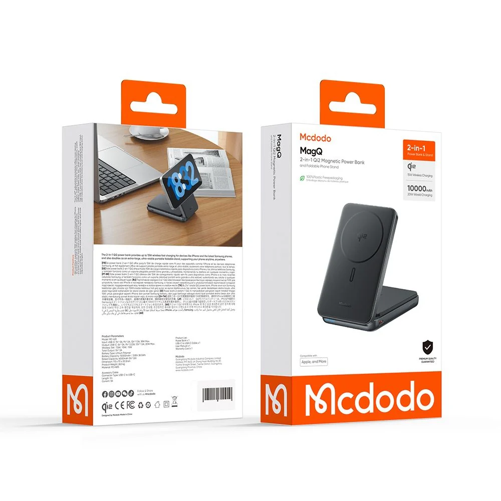 McDodo MC-6310 2in1 Wireless External Battery, 10000mAh, 20W, PD + FQI, 1 x USB-C, Black - Image 7