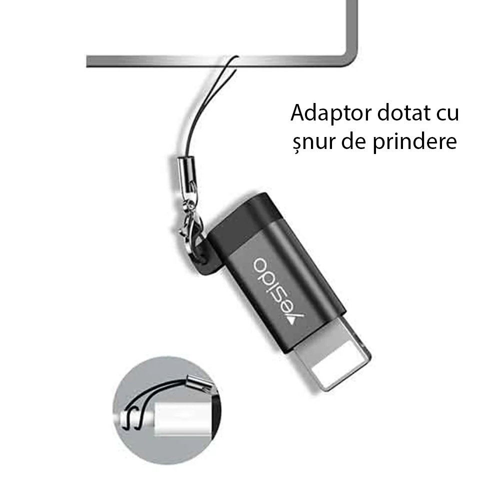 MicroUSB - Lightning Data and Charging Adapter Yesido GS05, Black - Image 2